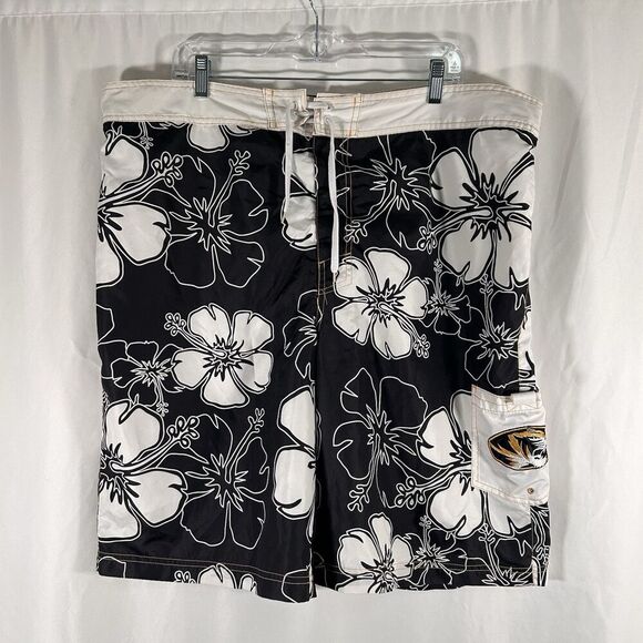 Missouri Tigers Swim Trunks Men's XL Black Hawaiian Drawstring Pockets Lined - Picture 1 of 7